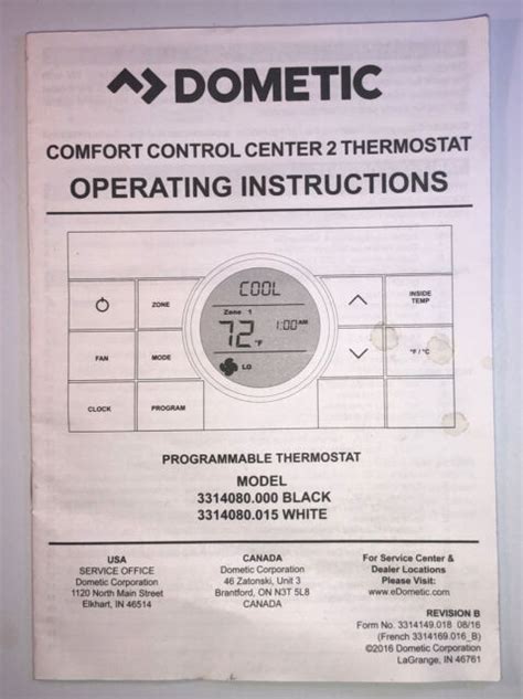 Dometic Comfort Control Center 2 Thermostat Ccc2 Black For Sale Online Ebay