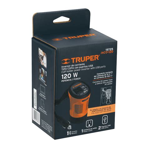 Ficha Tecnica Inversor De Corriente 120 W Tipo Vaso 2 Puertos USB Truper