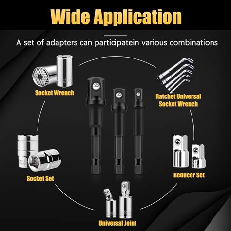 Impact Grade Drill Socket Adapter Set 6pcs 1 4” 3 8” 1 2” Drive Socket Adaptors For Power