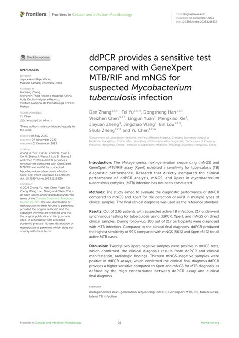 Pdf Ddpcr Provides A Sensitive Test Compared With Genexpert Mtbrif