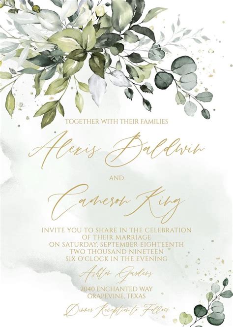 Eucalyptus Invite Modern Simple Greenery Bridal Shower Invite Template