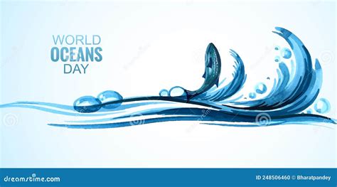 World Ocean Day Celebration Sea Wave Banner Design Stock Illustration