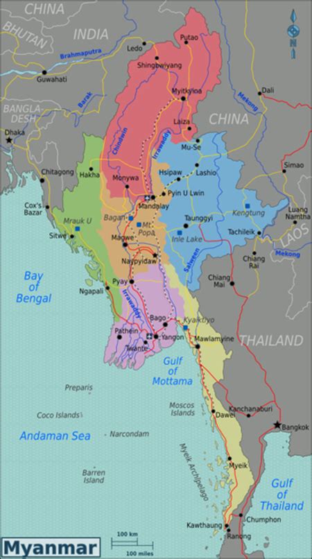 Map of Myanmar: Yangon, Mandalay, Bagan, Naypyidaw