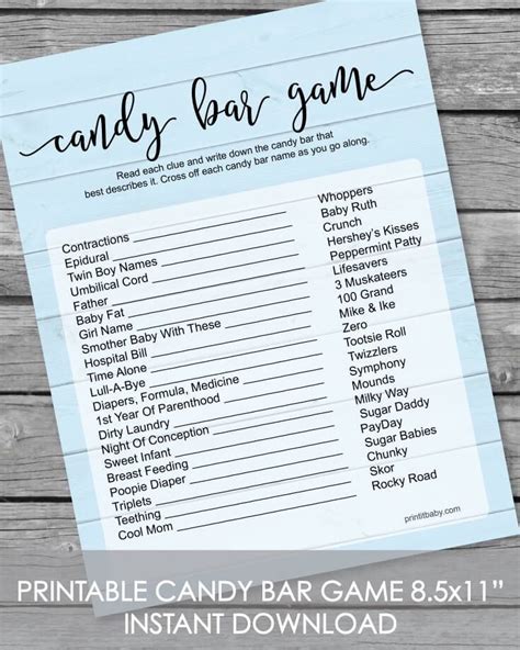 Printable Baby Shower Candy Bar Game Baby Blue Shiplap Baby Shower