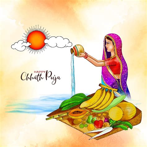 Feliz Chhath Puja Festival Religioso Tradicional Indiano Vetor De Fundo