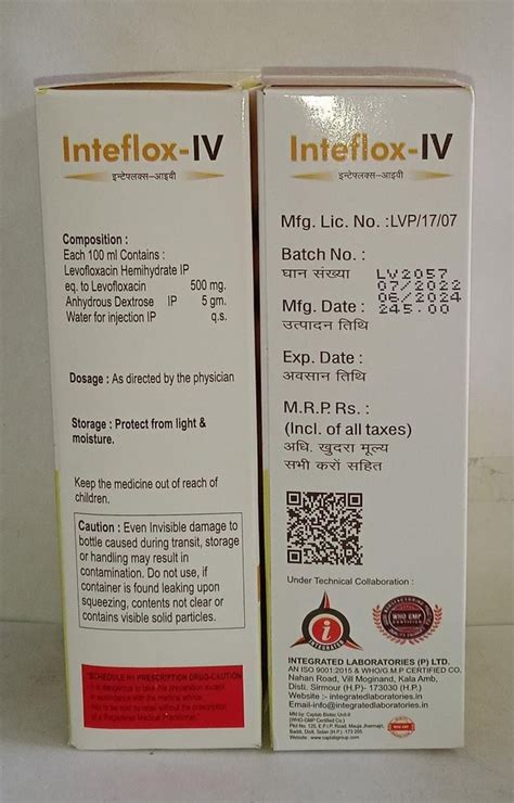 Levofloxacin Infusion IP Inteflox IV For Hospital Packaging Size