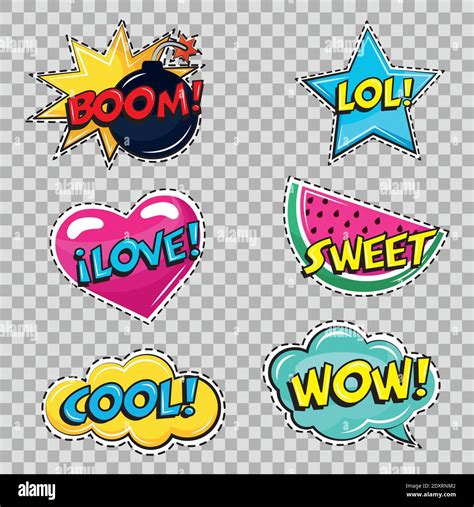 Bundle Of Six Pop Art Stickers Icons Stock Vector Image Art Alamy