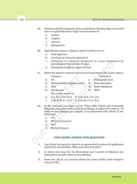 Ncert Exemplar Book For Class 12 Biology Chapter 16 Environmental Issues