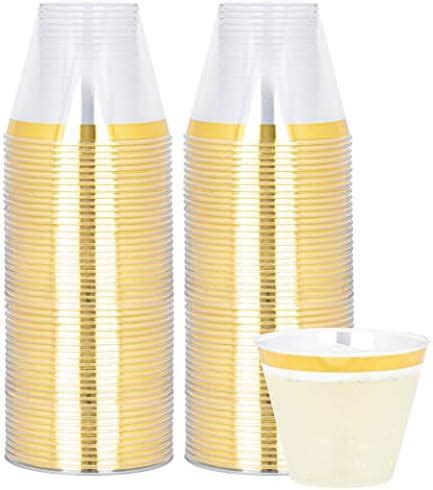 Amazon YOUTHSHIP 100 Pcs Clear Plastic Cups With Gold Rim Premium