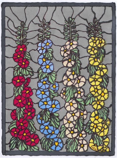 Stained Glass Hollyhocks In The Garden Drawing By Danny Lowe