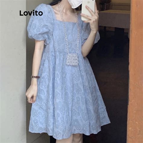 Lovito Lindo Vestido Midi Feminino Decote Quadrado E Manga Bufante