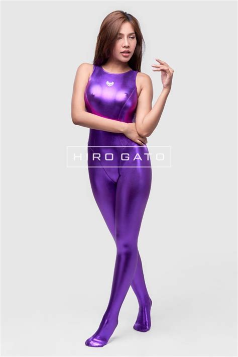 Metallic Spandex Unitard Purple Shiny Lycra Catsuit Hiro Gato