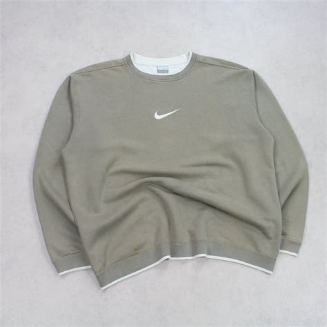 Super Rare Vintage 00s Nike Swoosh Sweatshirt Khaki Xl Refined Retro