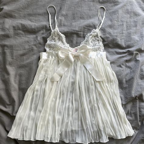 Victoria Secret White Lace Lingerie Silk Slip With Depop