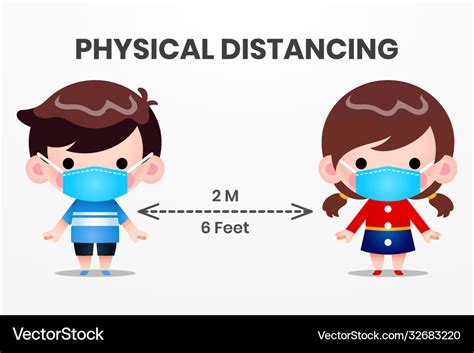 Social Distancing Kids Wearing Medical Mask Vector Image