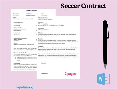 Soccer Contract Football Contract Sports Agreement Football Game