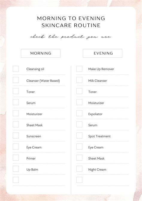 Morning To Evening Skincare Routine Checklist Templates By Canva