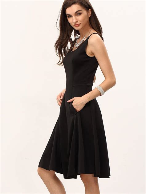 Fit And Flare Tank Dress With Side Pockets Black Emmacloth Women Fast