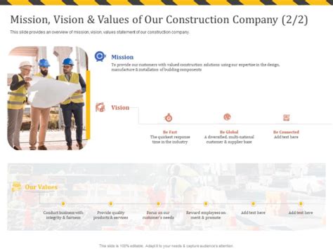 Construction Business Company Profile Mission Vision And Values Of Our