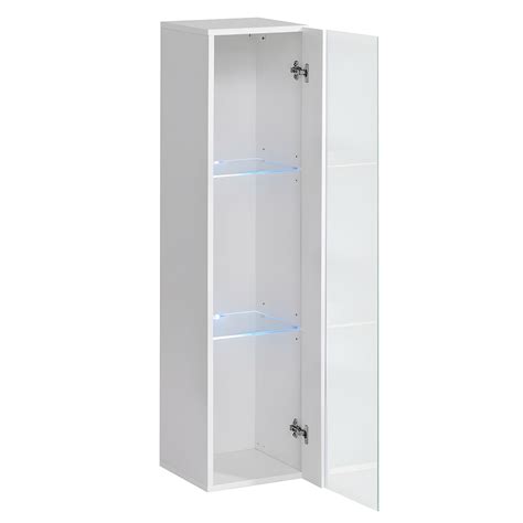 Vitrine suspendue blanche petit modèle avec 1 porte vitrée et éclairage