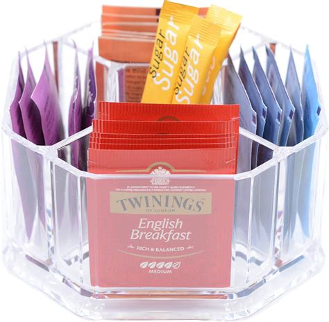 Oak Savanna Tea Organizer For Tea Bags Sugar Packet Holder Caddy Clear Acrylic Tea Bag