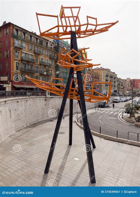 NICE, FRANCE- CIRCA MARCH, 2023: Sculpture No L Dolla LOU CHE Orange