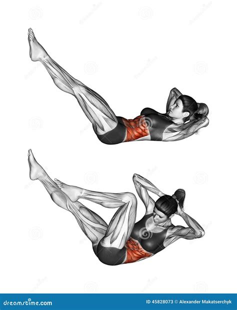 Fitness Exercising. Twisting Body Like Bicycle. Female Stock