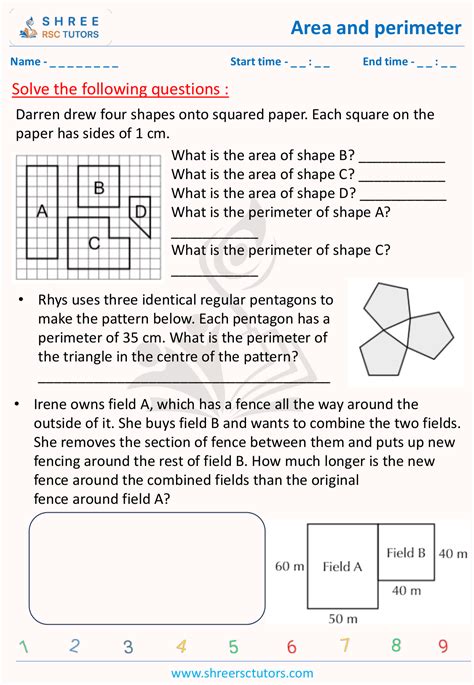 Area And Perimeter Worksheets For 11 Plus Exam Maths Shree Rsc Tutors