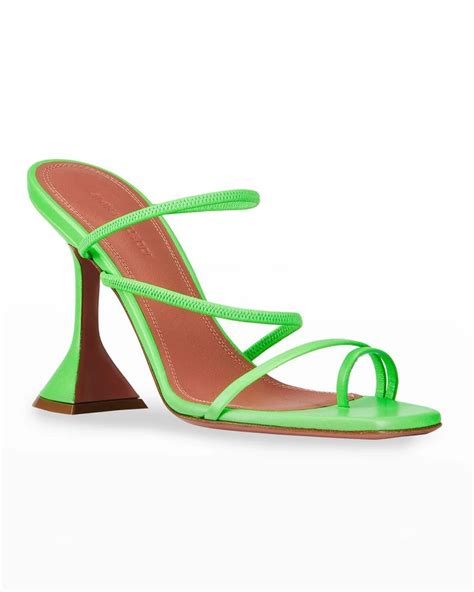 Amina Muaddi Naima Strappy Pedestal Slide High Heel Sandals Neon Green