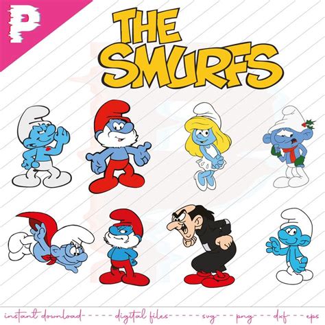Smurfs Svg Bundle Smurfs Characters Stickers Papa Smurf Svg