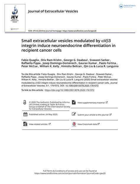 Pdf Small Extracellular Vesicles Modulated By V Integrin Induce