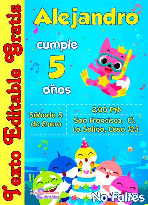 Invitaci N De Baby Shark Gratis Invitaciones Editables