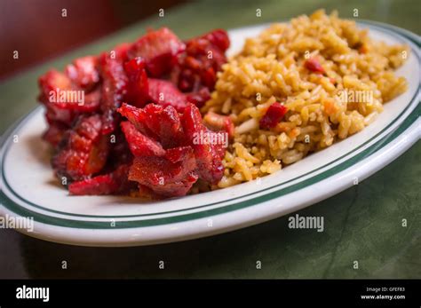 Chinese boneless bbq spare ribs with pork fried rice Stock Photo - Alamy