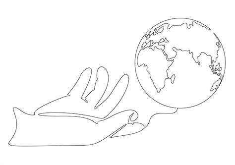 Un dibujo continuo de una línea con la mano sosteniendo el globo