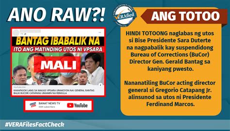 VERA FILES FACT CHECK: Sara Duterte DID NOT reinstate Bantag as BuCor ...