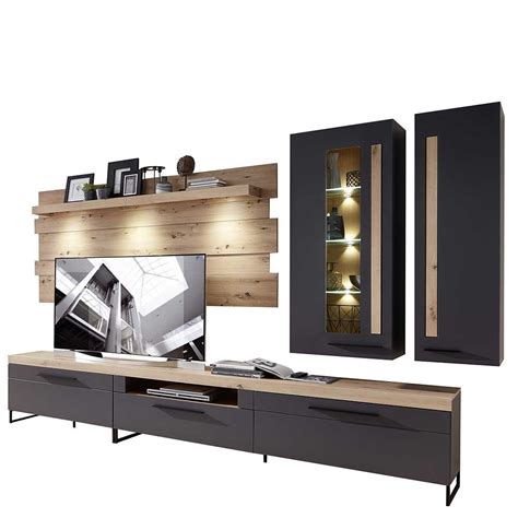 Design Highboard Mossava In Dunkelgrau Und Wildeiche Optik Mit LED