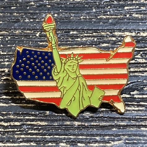 American Flag Statue Of Liberty Lapel Pin Hat Vest Euc K251 Ebay