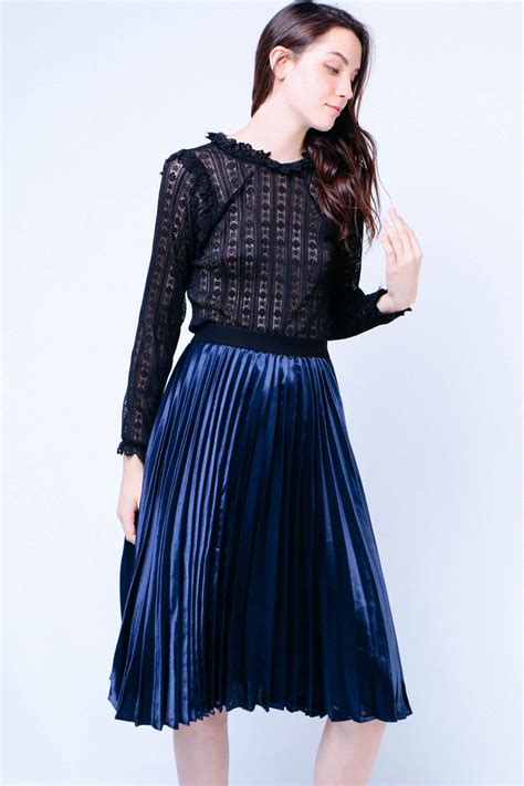 Metallic Pleated Skirt Navy Shopperboard