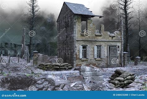 Apocalyptic Dystopian Battlefield With Smoke 3d Illustration 3d