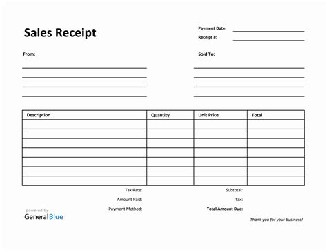 Sales Receipt Template In Excel Printable