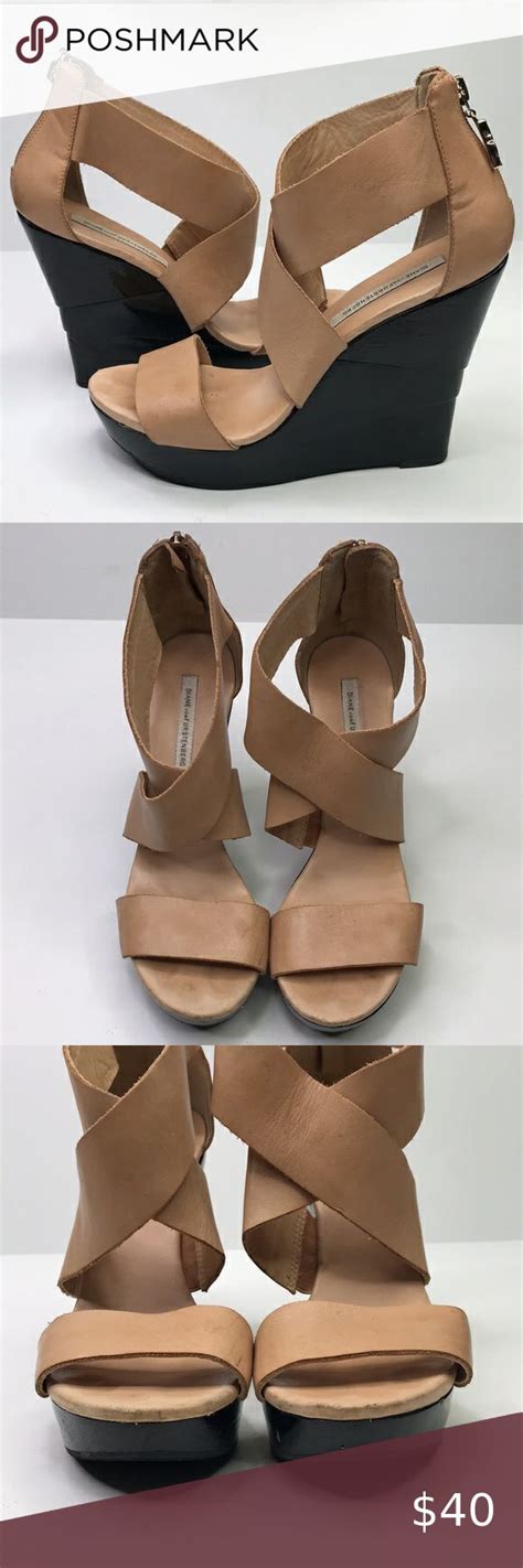 DIANE VON FURSTENBERG Opal Camel Light Brown Crisscross Wedge Sandal Sz 8M