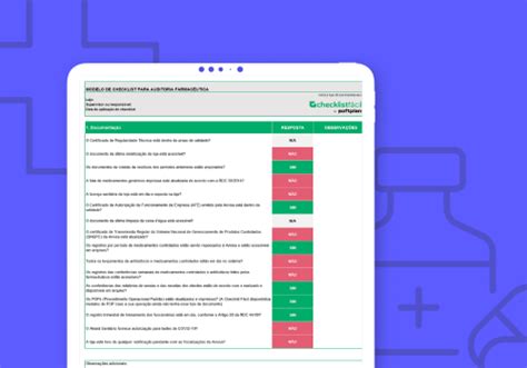 Planilha Grátis Modelo de Checklist para Auditoria Farmacêutica