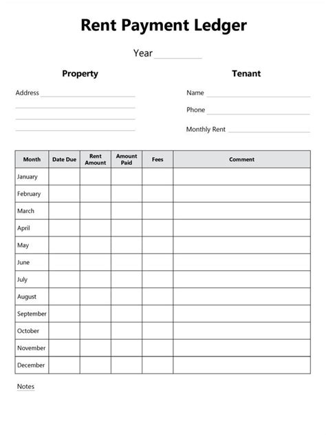 Rent Payment Ledger Tenant Payment Log Fillable And Printable Payment Tracker Ideal For Any