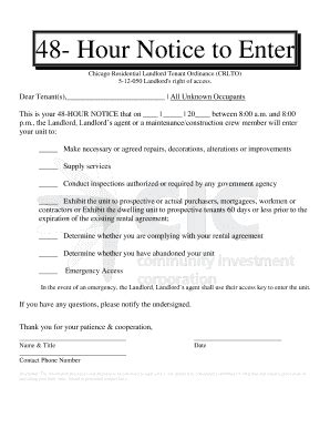 Fillable Online 48 Hour Notice To Enter Fax Email Print PdfFiller