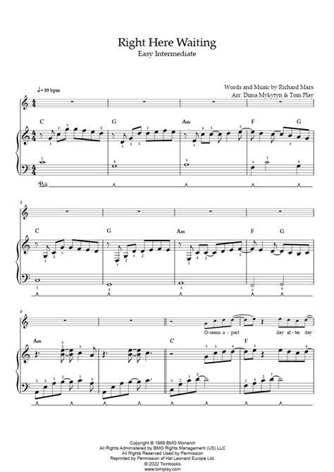 Right Here Waiting Easy Intermediate Level Solo Piano Richard Marx