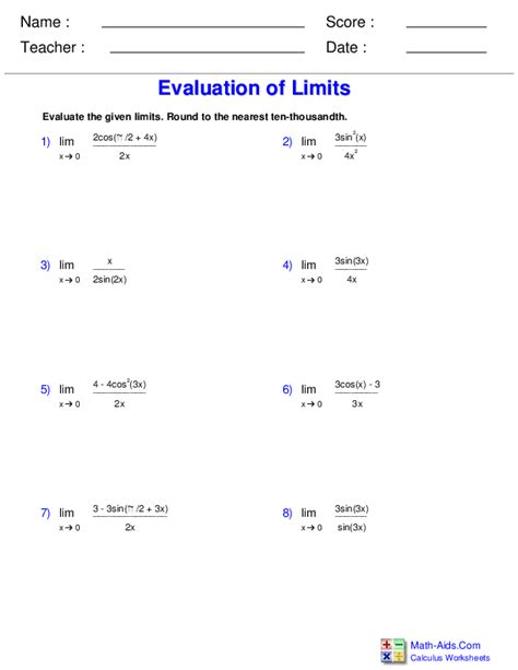 Limits Of Trigonometric Functions Worksheet With Answers Pdf Function