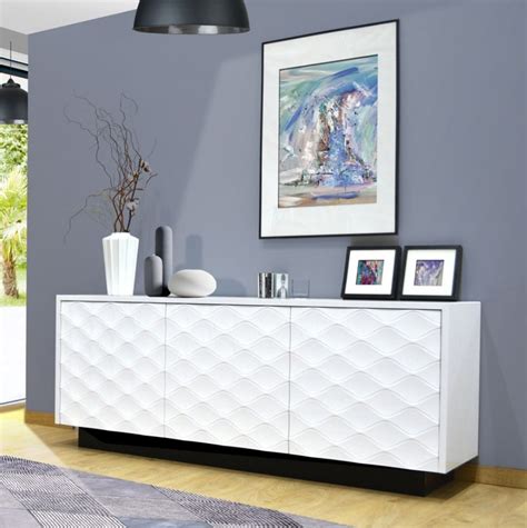 Buffet Portes Bois Laqu Et Brillant Blanc Blaire Lestendances Fr