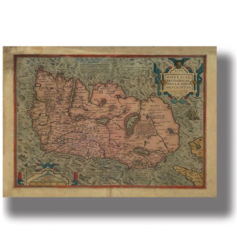 Medieval map of Ireland. Historical art print.