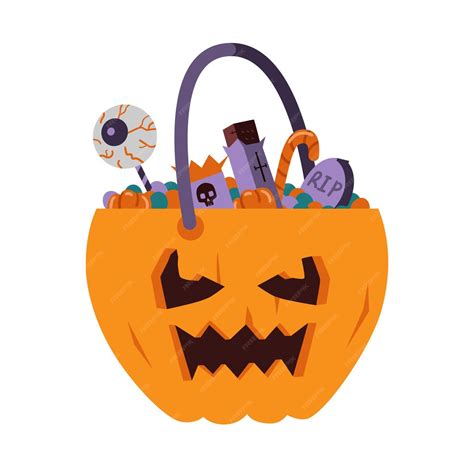 Premium Vector Evil Halloween Pumpkin With Candies And Sweets Vector