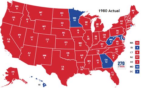 The U.S electoral map of 1980. Jimmy Carter (Incumbent) VS Ronald ...